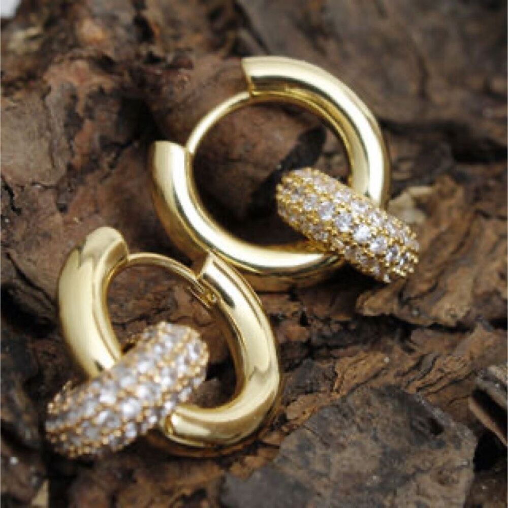 NWT 14K GP “Do everything in Love” CZ ring hoop earrings